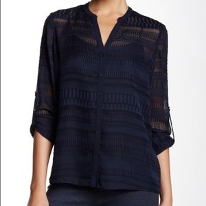 T Tahari Navy Colton Blouse Small